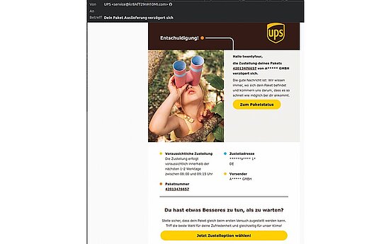 Screenshot Phishing Paket Sendungsverfolgung
